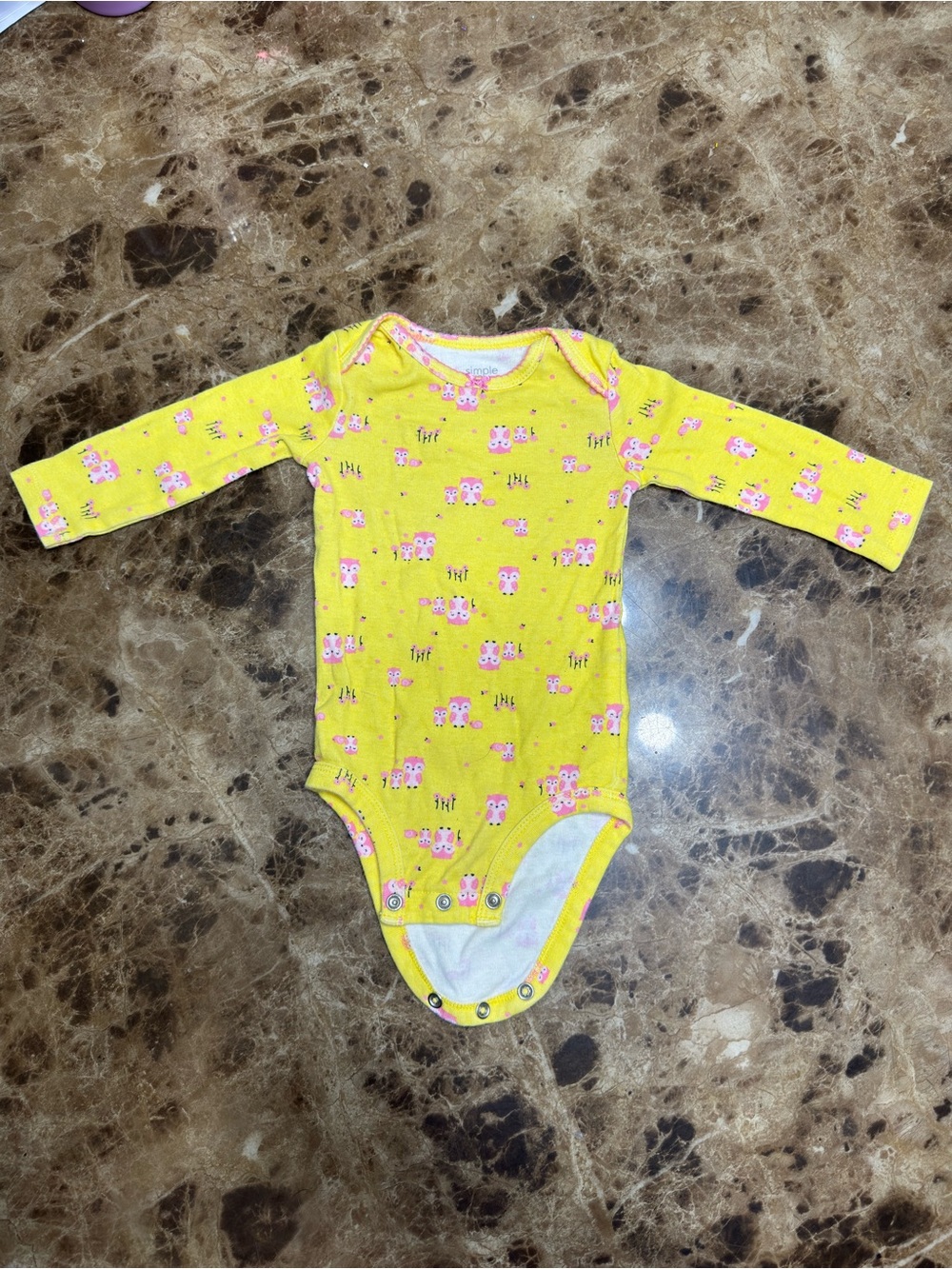 Long-Sleeve Yellow Baby Bodysuit with Pink Animal Print